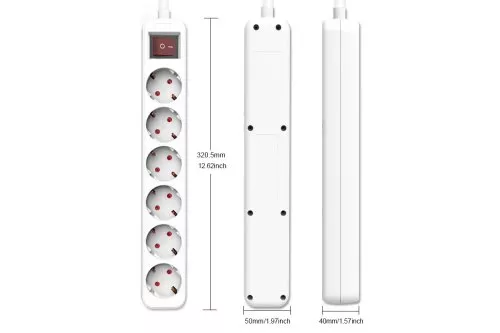 Base de enchufe múltiple, 6 vías, con interruptor, GS, CE, blanco, longitud de cable 1,30 m